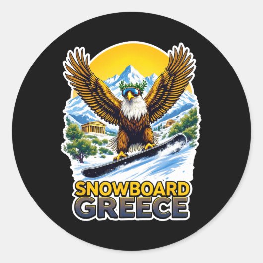 Sticker Rond Aigle De Snowboard En Grèce Pittoresque (Devant)