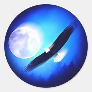 Sticker Rond Aigle en vol et Pleine lune