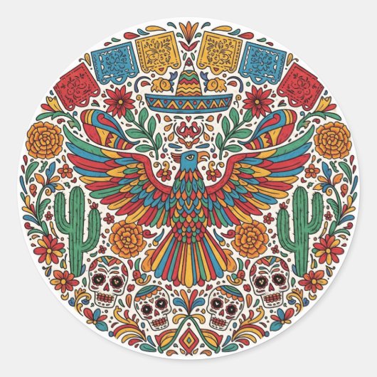 Sticker Rond Aigle et crâne mexicains (Devant)