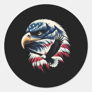 Sticker Rond Aigle Patriotique Drapeau Usa 4 Juillet Homme Femm