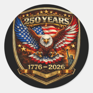 Sticker Rond Aigle Patriotique Et Drapeau 250 Ans 1776-2026 250