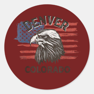 Sticker Rond Aigle Rétro Drapeau USA Colorado Vintage Denver
