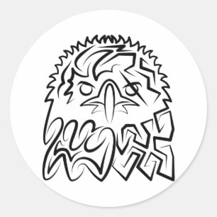 Sticker Rond Aigle tribale noire et blanche