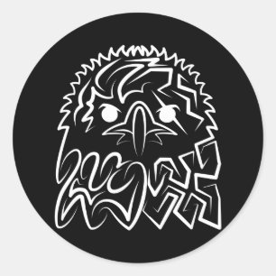 Sticker Rond Aigle tribale noire et blanche