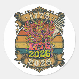 Sticker Rond Aigle Vintage 1776 2026 Chemise Bulle Patriotique
