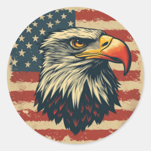 Sticker Rond Aigle Vintage avec Drapeau Américain – Art Rétro U
