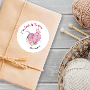 Sticker Rond Aiguilles de Tricot de coeur en fils mignons