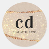 Sticker Rond Aiguilles en marbre beige initiales en marbre (Devant)