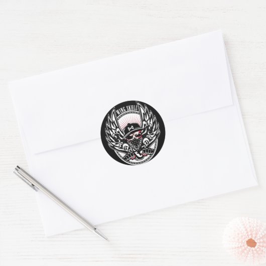 STICKER ROND AILE SKULL-W (Enveloppe)