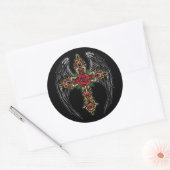 Sticker Rond Ailes Crucifix et fleurs (Enveloppe)