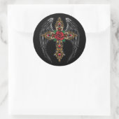 Sticker Rond Ailes Crucifix et fleurs (Sac)
