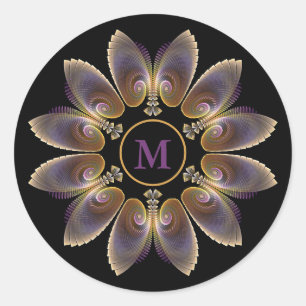 Sticker Rond Ailes d'ange abstraites Mandala Fractale Monogramm