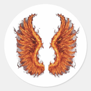 Sticker Rond Ailes de phénix en feu