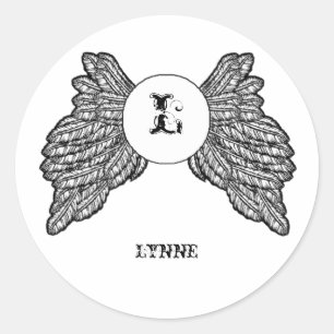Sticker Rond Ailes décorées d'un monogramme personnalisées