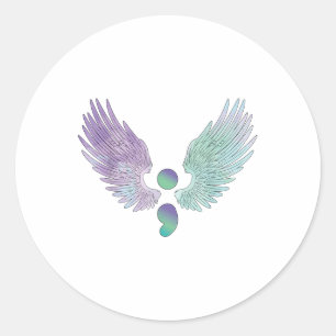 Sticker Rond Ailes Et Semicolon Sensibilisation À La Prévention