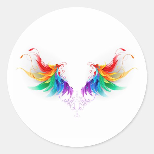 Sticker Rond Ailes fluffy arc-en-ciel (Devant)