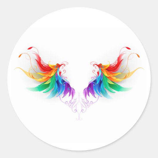 Sticker Rond Ailes fluffy arc-en-ciel (Devant)