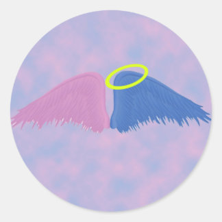 Sticker Rond Ailes roses et bleues avec halo