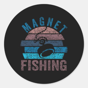 Sticker Rond Aimants de pêche à la magnétine Pêcheur à la magné