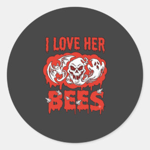 Sticker Rond Aime ses abeilles crâne chauve-souris fantôme sang