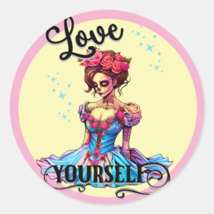 Sticker Rond Aime-toi Sugar Skull