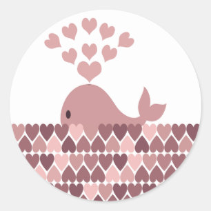 Sticker Rond Aimer baleine rose