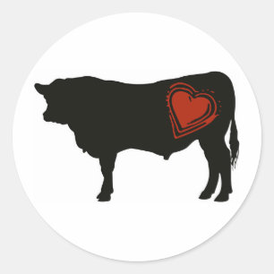 Sticker Rond Aimer Boeuf Noir Angus