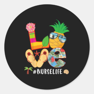Sticker Rond Aimer Été Ananas Flop Flip Tropical Flower Nu