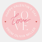 Sticker Rond Aimer Heureuse Sainte-Valentin blanc rose doux (Devant)
