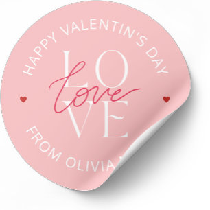 Sticker Rond Aimer Heureuse Sainte-Valentin blanc rose doux