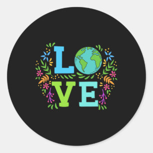 Sticker Rond Aimer La Terre Sauver La Planète Vintage Floral La