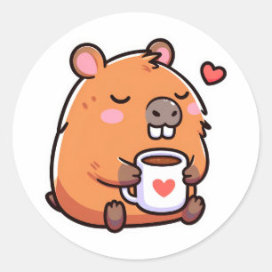 Sticker Rond Aimer le café Capybara