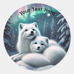 Sticker Rond Aimer Les Renards De L'Arctique Lumières Du Nord F