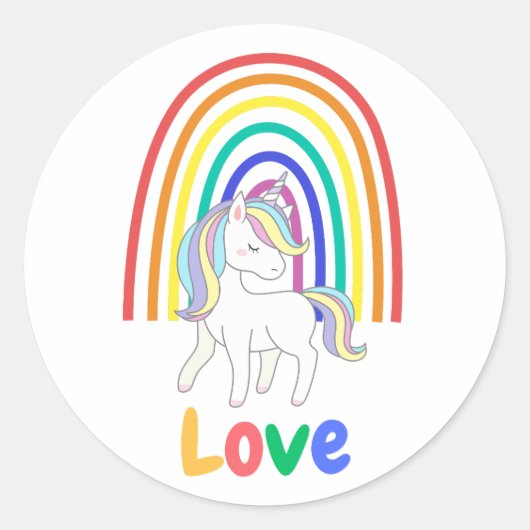Sticker Rond Aimer licorne arc-en-ciel (Devant)