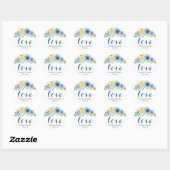 Sticker Rond Aimer Script Aquarelle Bleu Jaune Floral (Feuille)