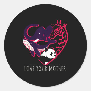Sticker Rond Aimez la terre mère cœur des animaux en voie de di