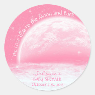 Sticker Rond Aimez-vous au baby shower rose de fille de lune et
