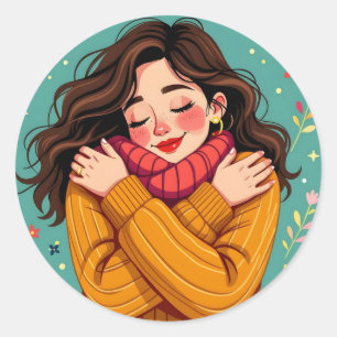 Sticker Rond Aimez-vous Fille se serrant la ceinture
