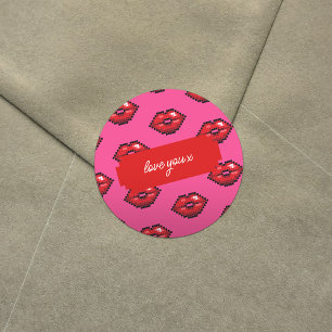 Sticker Rond Aimez-vous x Ajouter votre texte Red Lips Valentin