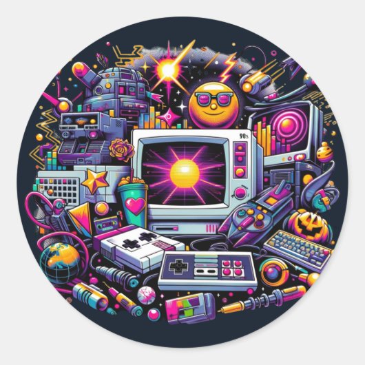 Sticker Rond Aire de jeu Retro Tech : une nostalgique Odyssée d (Devant)