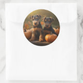 Sticker Rond Airedale Chiot Automne Citrouille délice (Sac)