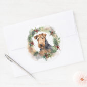 Sticker Rond Airedale Christmas Wreath Festive Pup (Enveloppe)