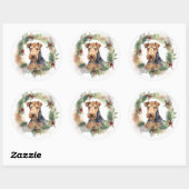 Sticker Rond Airedale Christmas Wreath Festive Pup (Feuille)