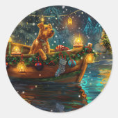 Sticker Rond Airedale Noël Festival Voyage (Devant)