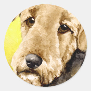 Sticker Rond Airedale Terrier Aquarelle Portrait