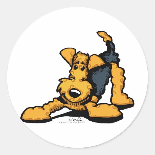 Sticker Rond Airedale Terrier en jeu (Devant)