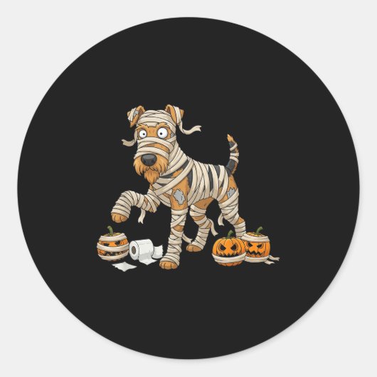 Sticker Rond Airedale Terrier maman Citrouille Halloween Kids M (Devant)