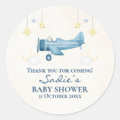 Sticker Rond Airplane Baby Shower Whimsical Boy Baby Welcome  (Devant)