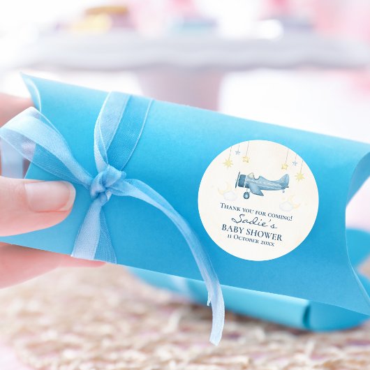 Sticker Rond Airplane Baby Shower Whimsical Boy Baby Welcome 