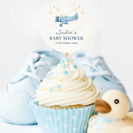 Sticker Rond Airplane Baby Shower Whimsical Boy Baby Welcome 